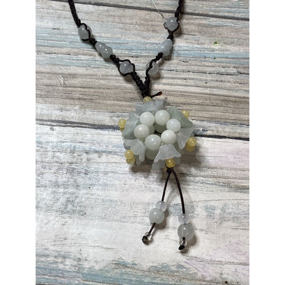 Jade Jadeite Beads Adjustable white Brown Yellow‎ NWOT 24" Braided cord Necklace